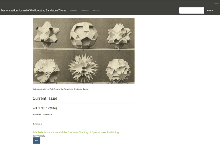 Screenshot of Bootstrap (Sandstone) theme for OJS