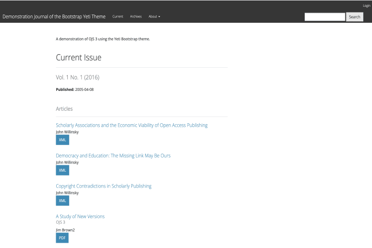 Screenshot of Bootstrap (Yeti) theme for OJS