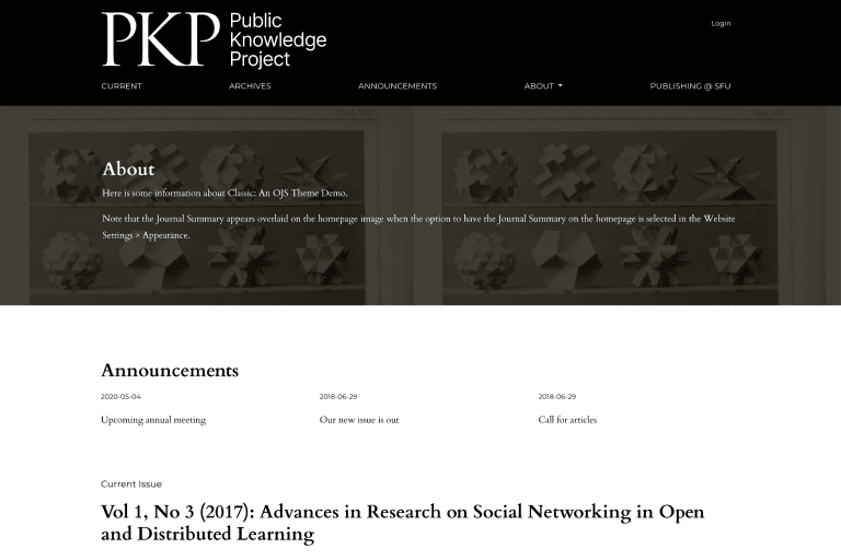 Screenshot of Classic theme for OJS