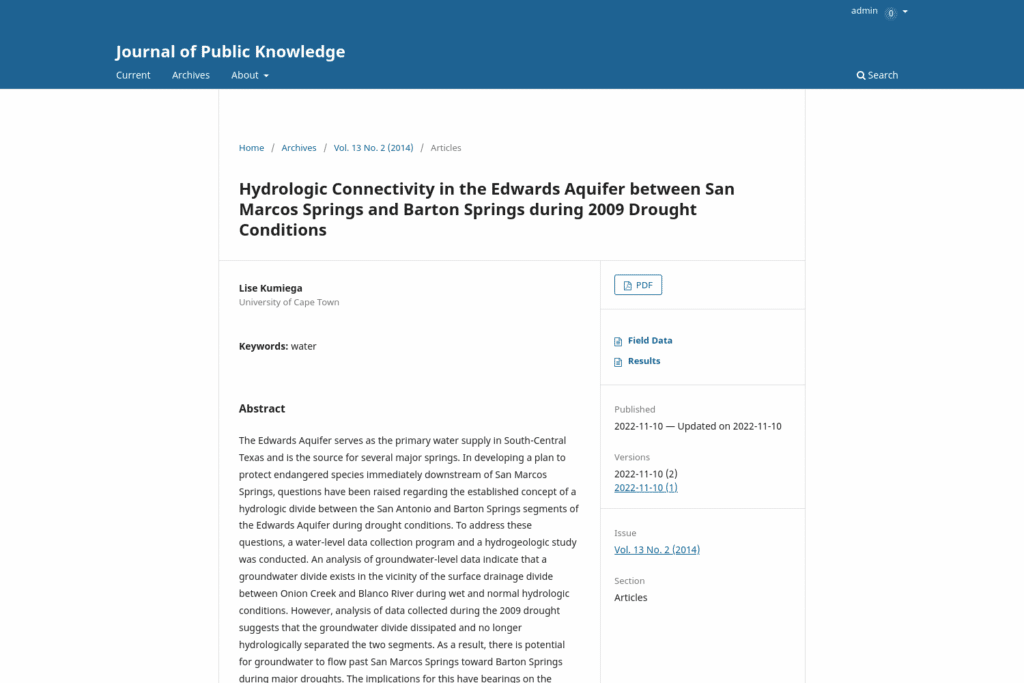 Screenshot of a published article in OJS