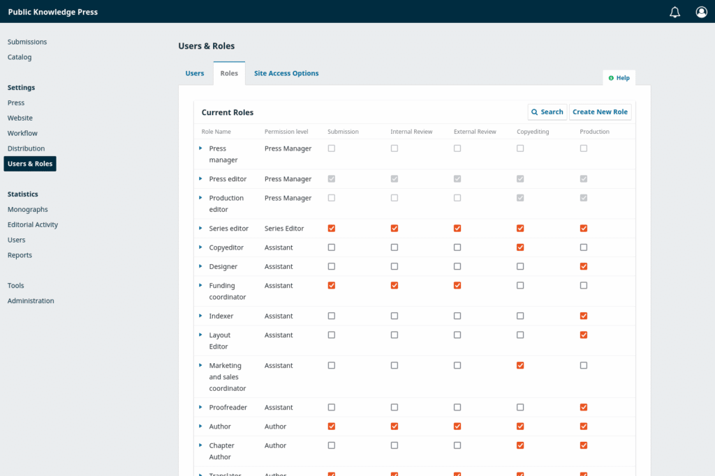 Screenshot of the user role configuration in OMP