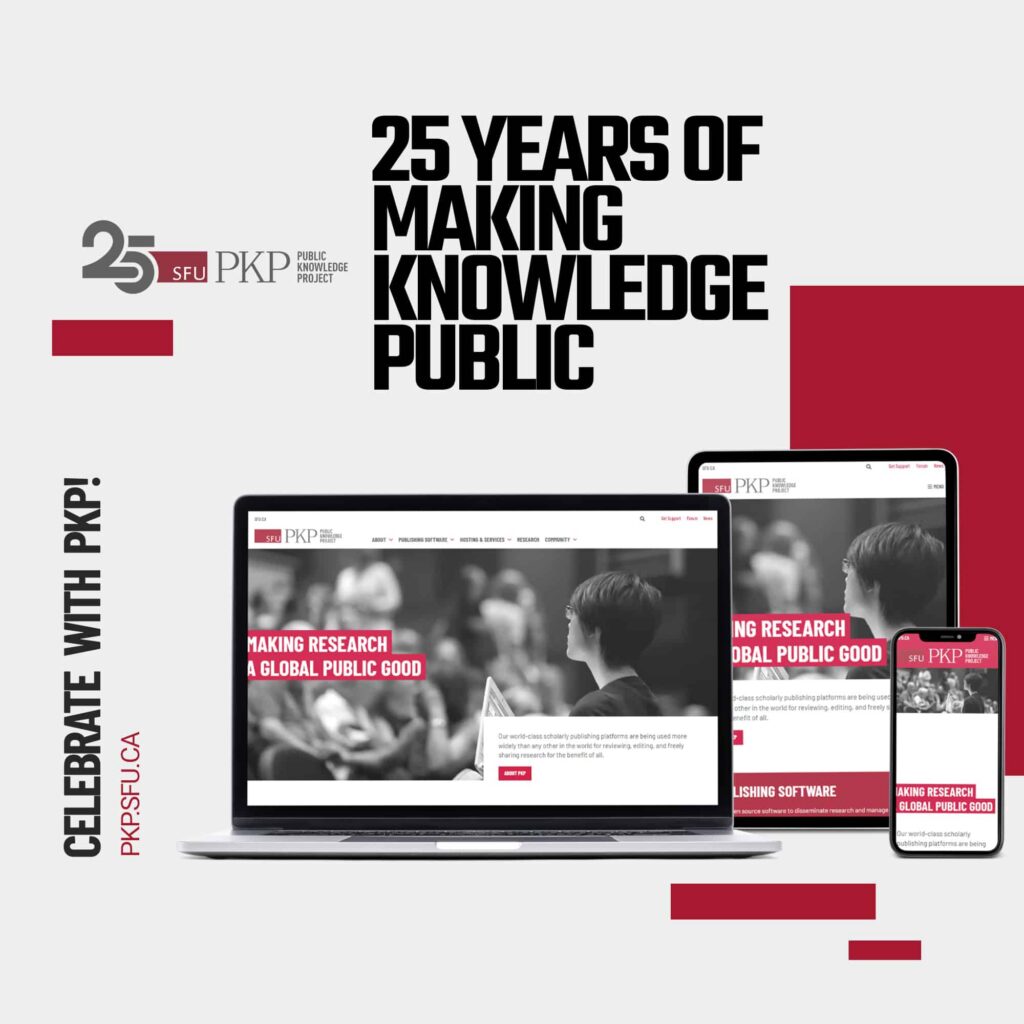 25th anniversary logo and displays of the new website on desktop, tablet and mobile devices. 