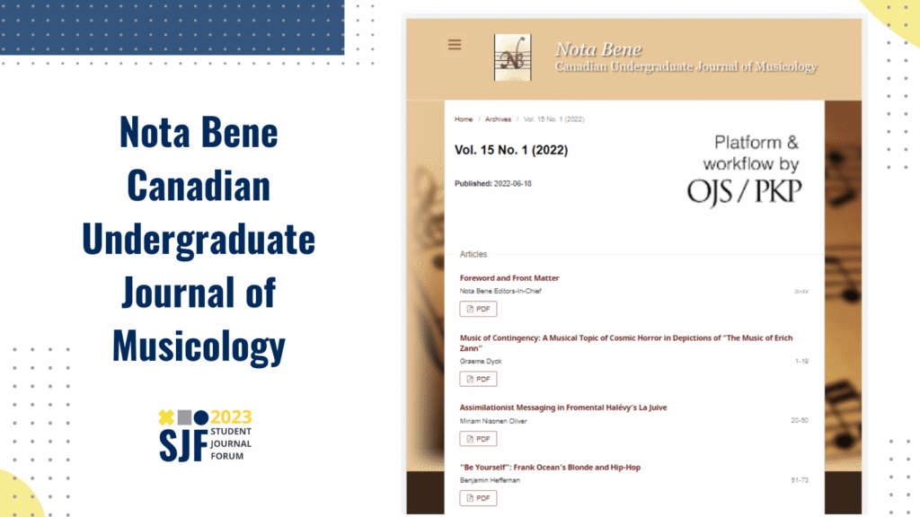 Nota Bene Canadian Undergraduate Journal of Musicology cover