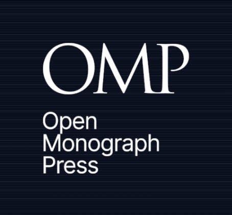 PKP's Open Monograph Press (OMP) logo is black with white font, very simple - OMP.