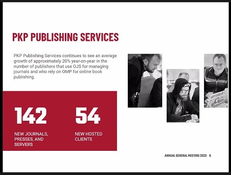 PKP Publishing Services continues to see an average growth of approximately 20% year-on-year in the number of publishers that use OJS for managing journals and who rely on OMP for online book publishing.
Three people involved in the project happily evaluate what's on their screens as they network at a PKP Sprint.
