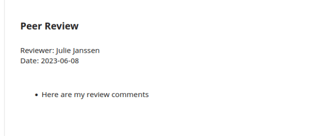 Screenshot of the new feature, showing more information about the review:the reviewer’s name, the date of review completion, and the reviewer’s comments.