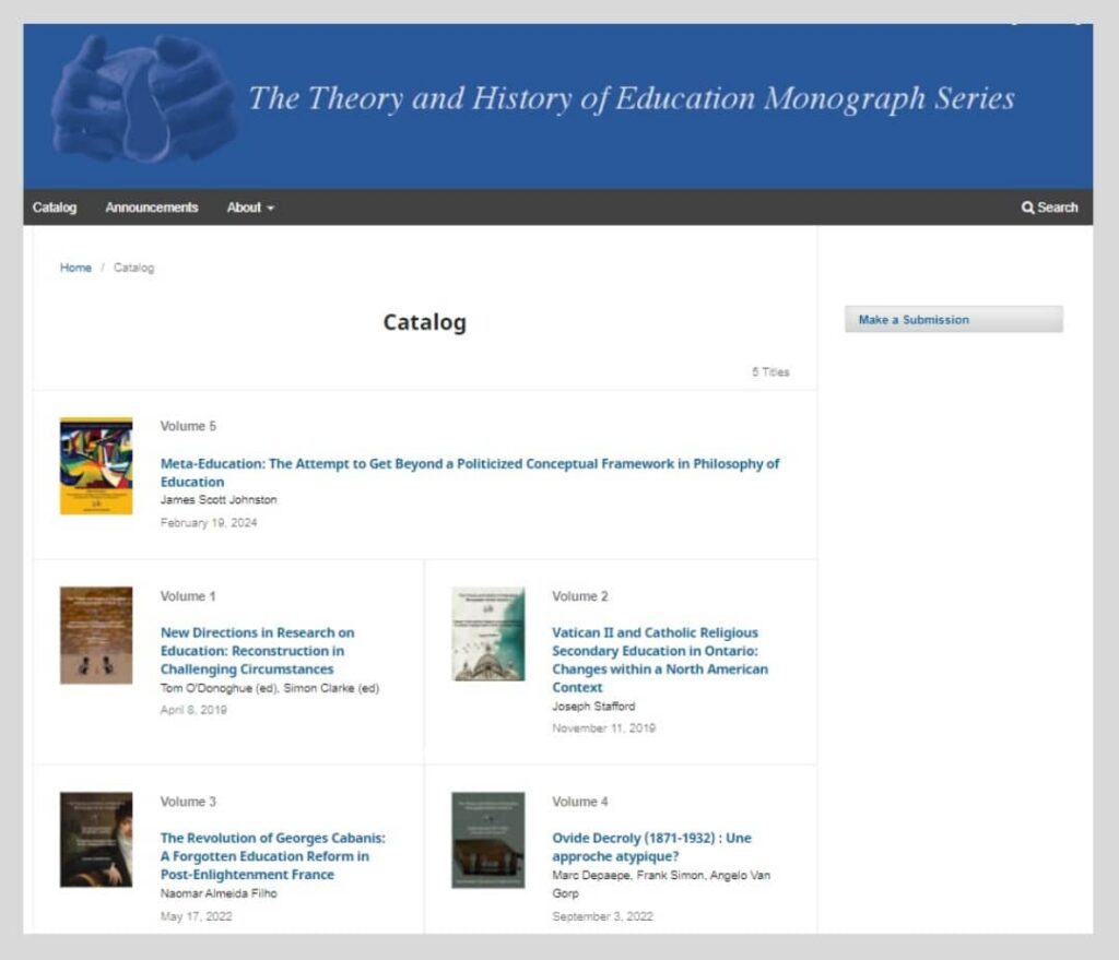Queen’s University Library Theory and History of Education Monograph Series catalogue OMP framed screenshot