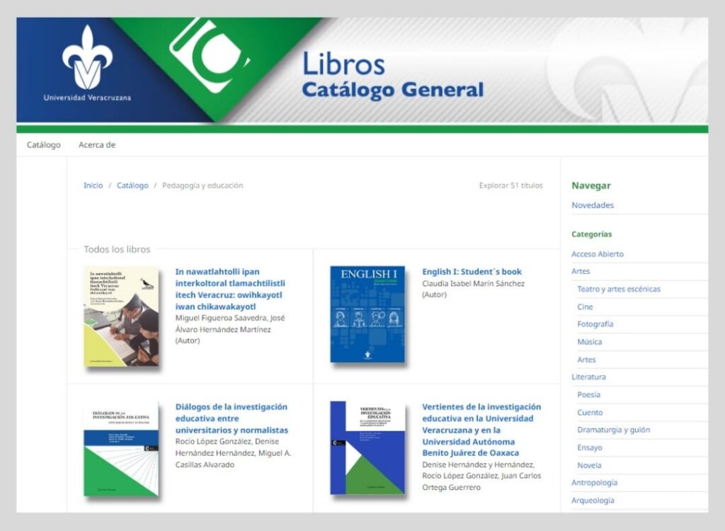 Universidad Veracruzana Libros Pedagogía y educación catalogue OMP framed screenshot