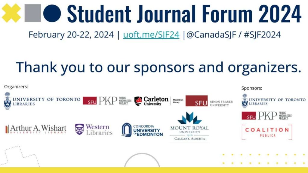 A thank-you slide for the SJF organizers and sponsors with all their logos.