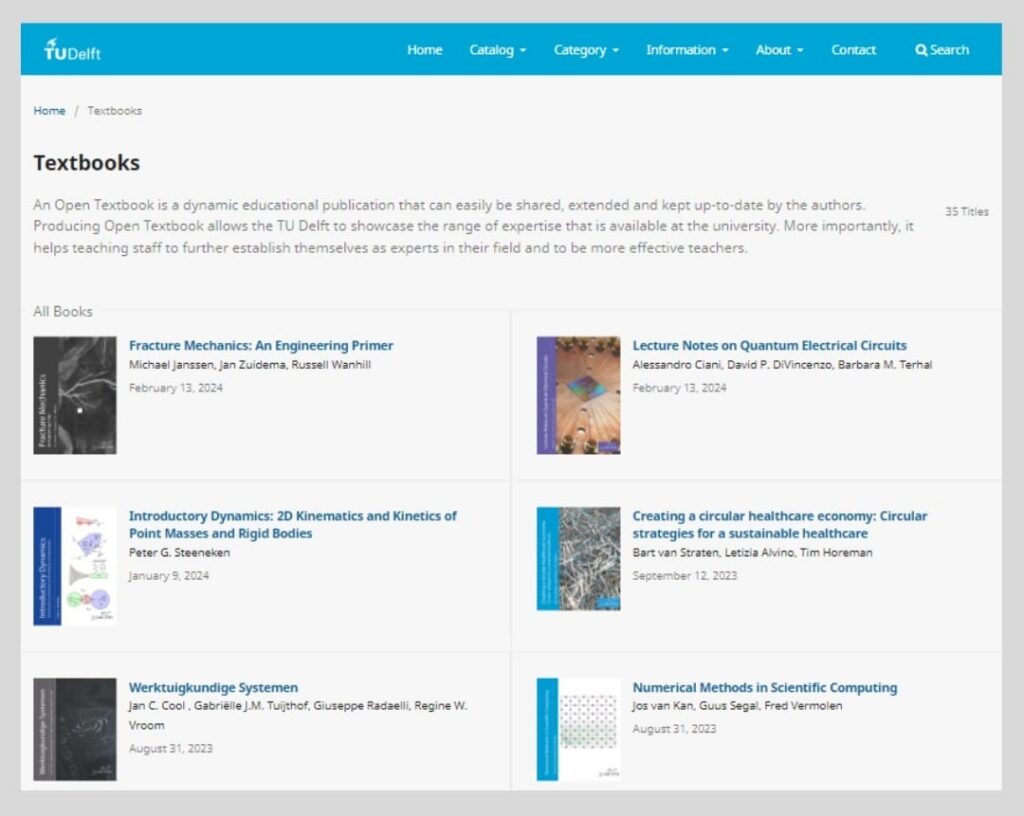 TU Delft Open Publishing – Textbooks catalogue OMP framed screenshot