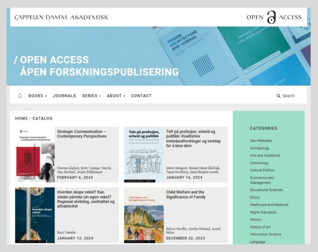 Cappelen Damm Akademisk's NOASP catalogue OMP framed screenshot