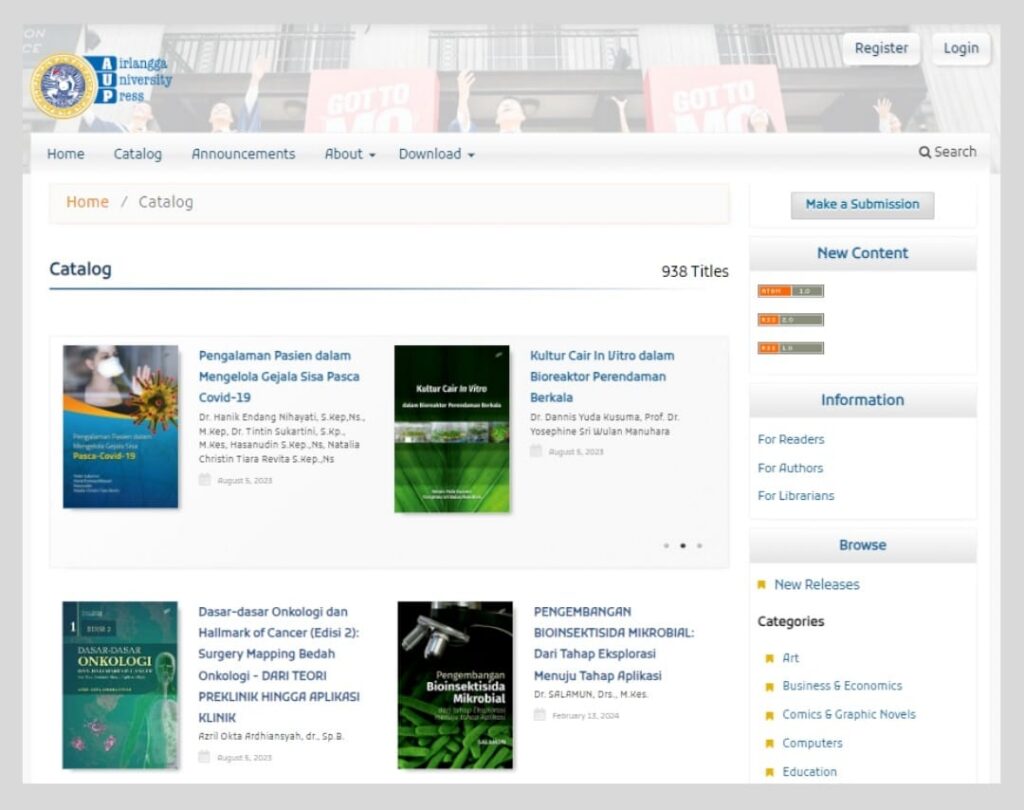 Airlangga University Press catalogue OMP framed screenshot