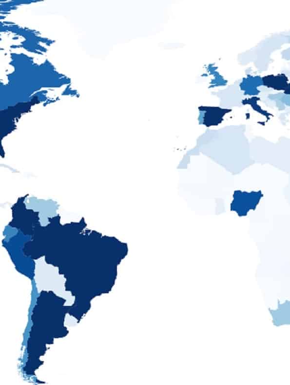 OJS Global usage map snippet showing heavy usage in some of the southern hemisphere of the world
