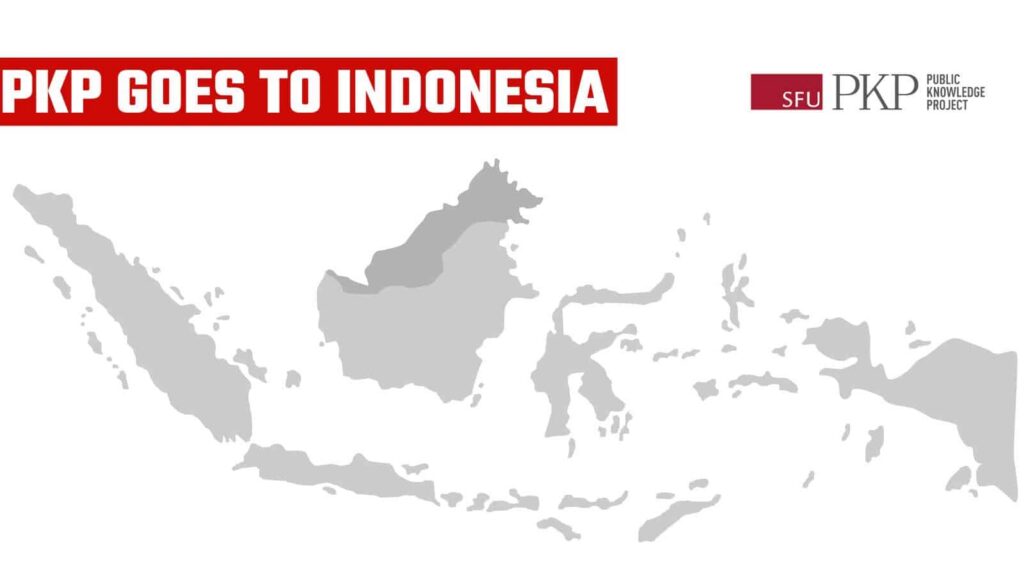 A map of Indonesia with the text reading, "PKP goes to Indonesia" and a PKP logo
