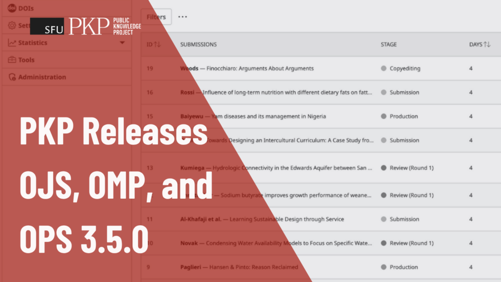 Screenshot of the new OJS 3.5 editorial dashboard interface, showing improved submission filters and task management tools.